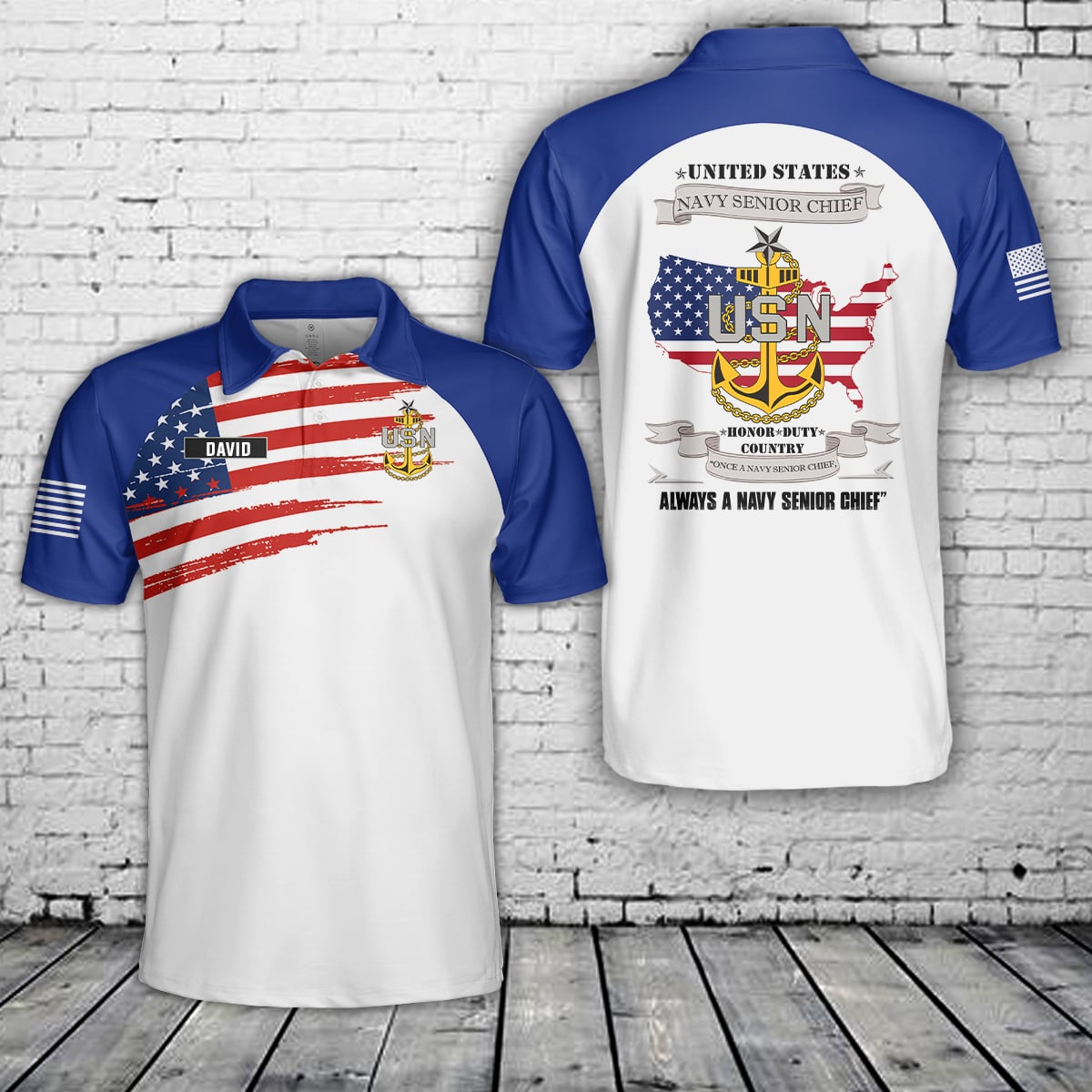 Custom Name US Navy Senior Chief Polo Shirt