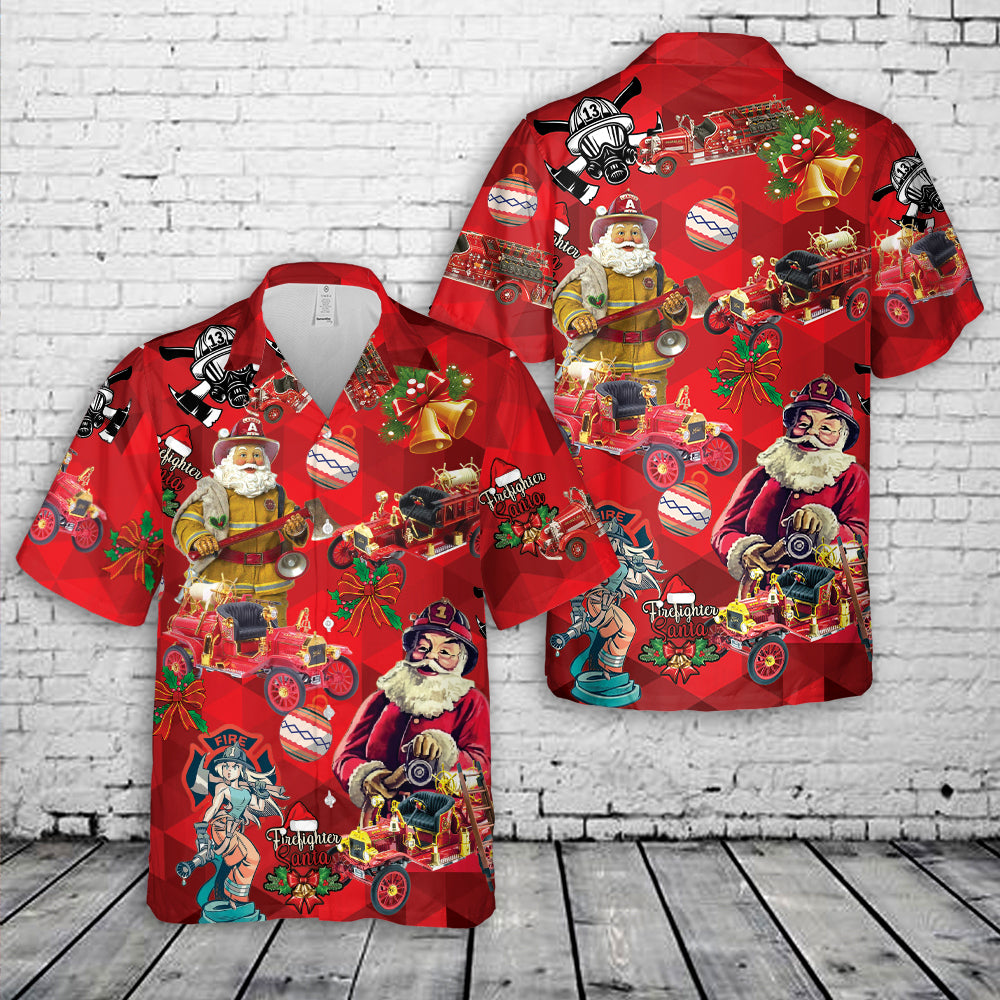 1914 Ford Model T Fire Engine Christmas Hawaiian Shirt