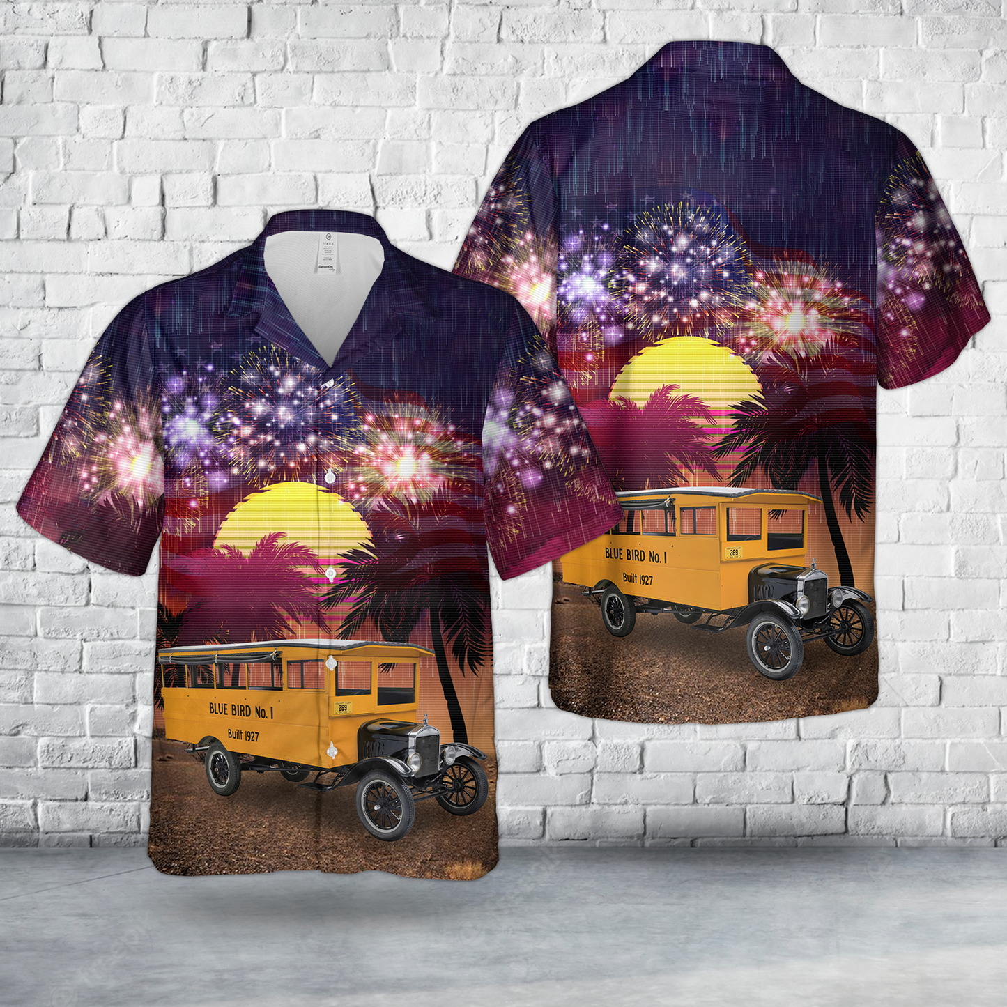 1927 "Blue Bird No. 1" School Bus, 4th Of July Hawaiian Shirt