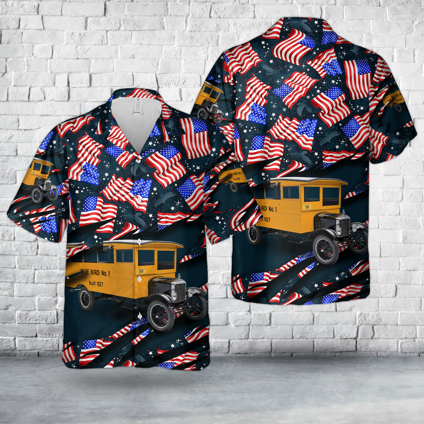 1927 "Blue Bird No. 1" School Bus, 4th Of July Hawaiian Shirt