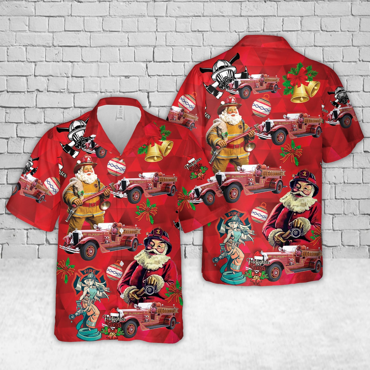 1937 American LaFrance Model 412-CB-PWT Firetruck Christmas Hawaiian Shirt