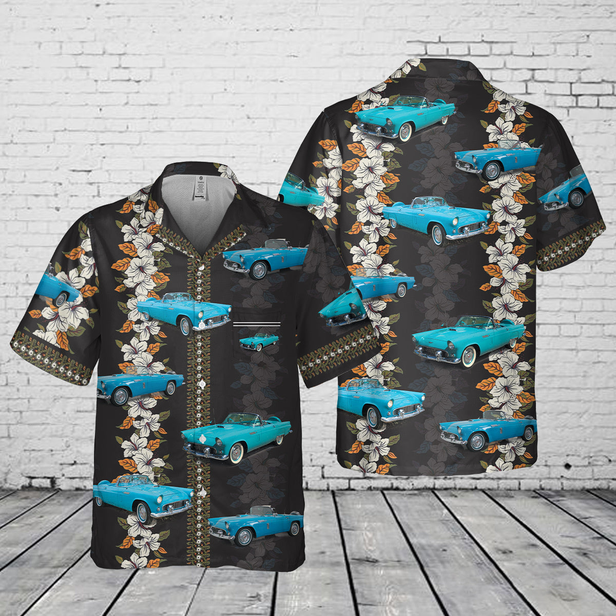 1956 Blue Ford Thunderbird Pocket Hawaiian Shirt