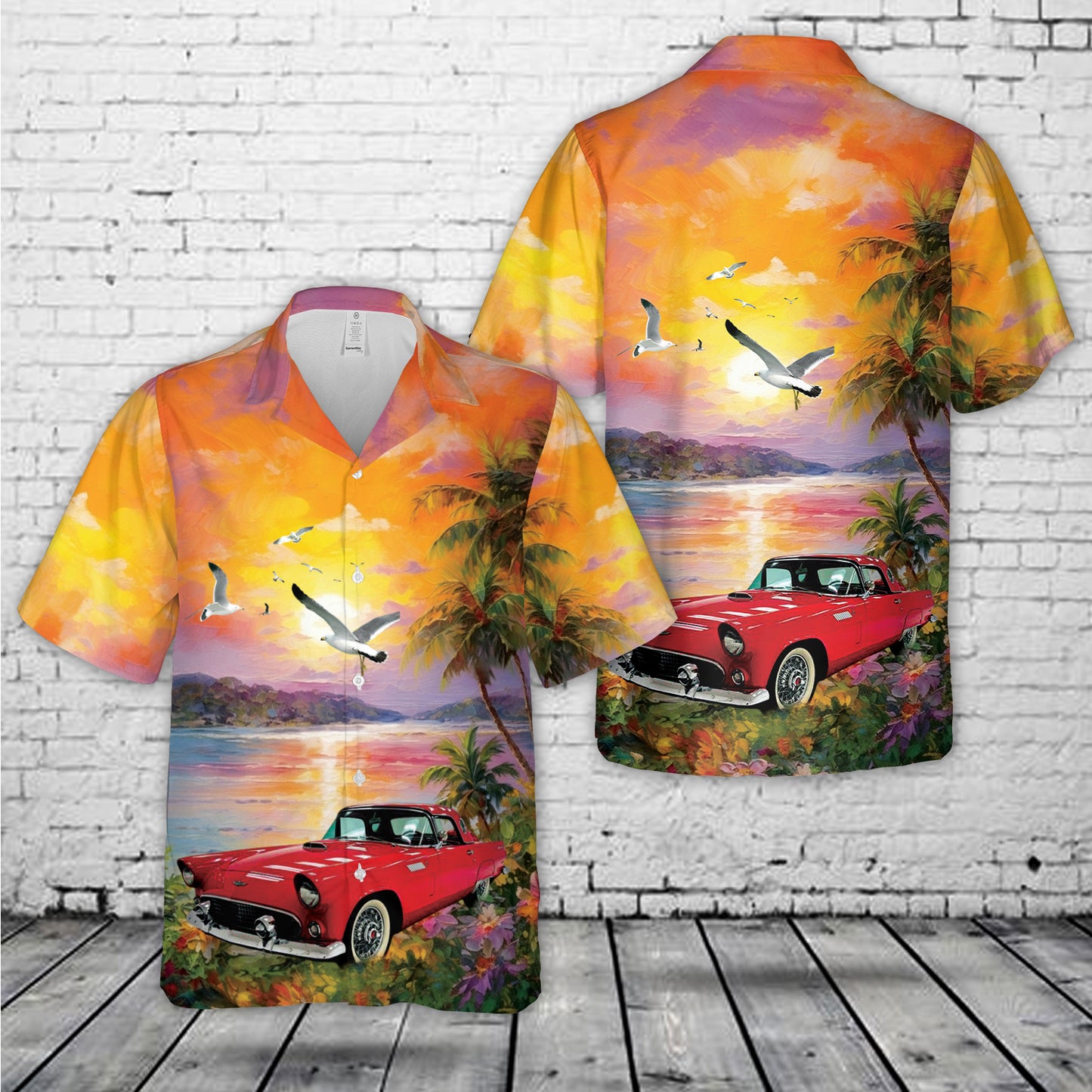 1956 Red Ford Thunderbird Convertible Hawaiian Shirt