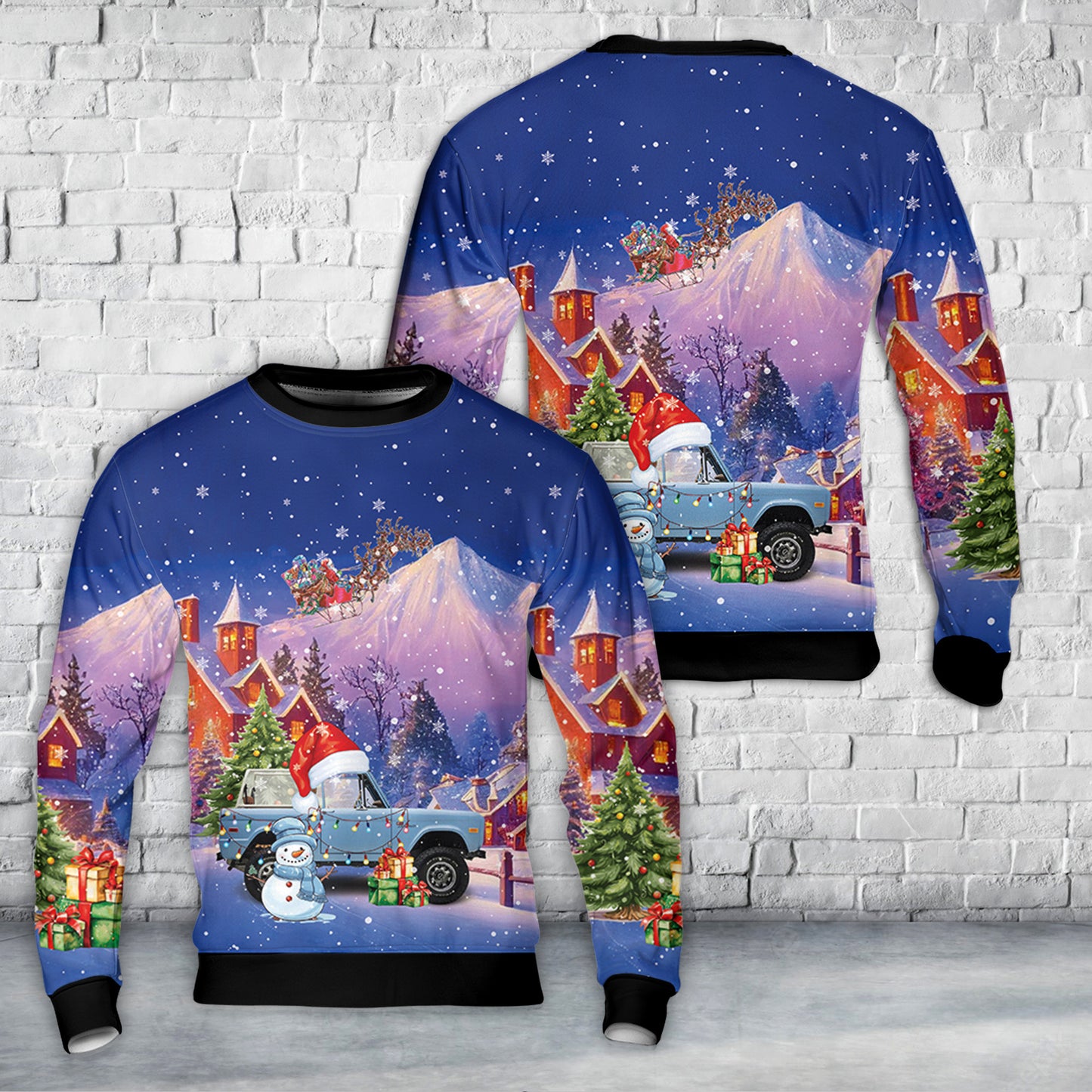 1967 Pale Blue Ford Bronco Christmas AOP Sweater