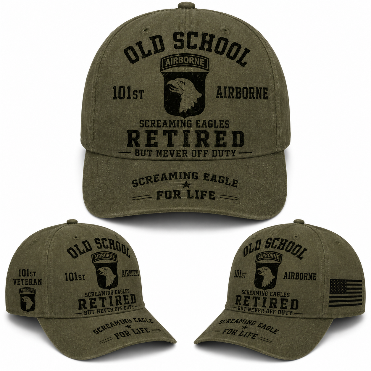 101st Airborne Old School Retired Veteran Screaming Eagles Baseball Cap