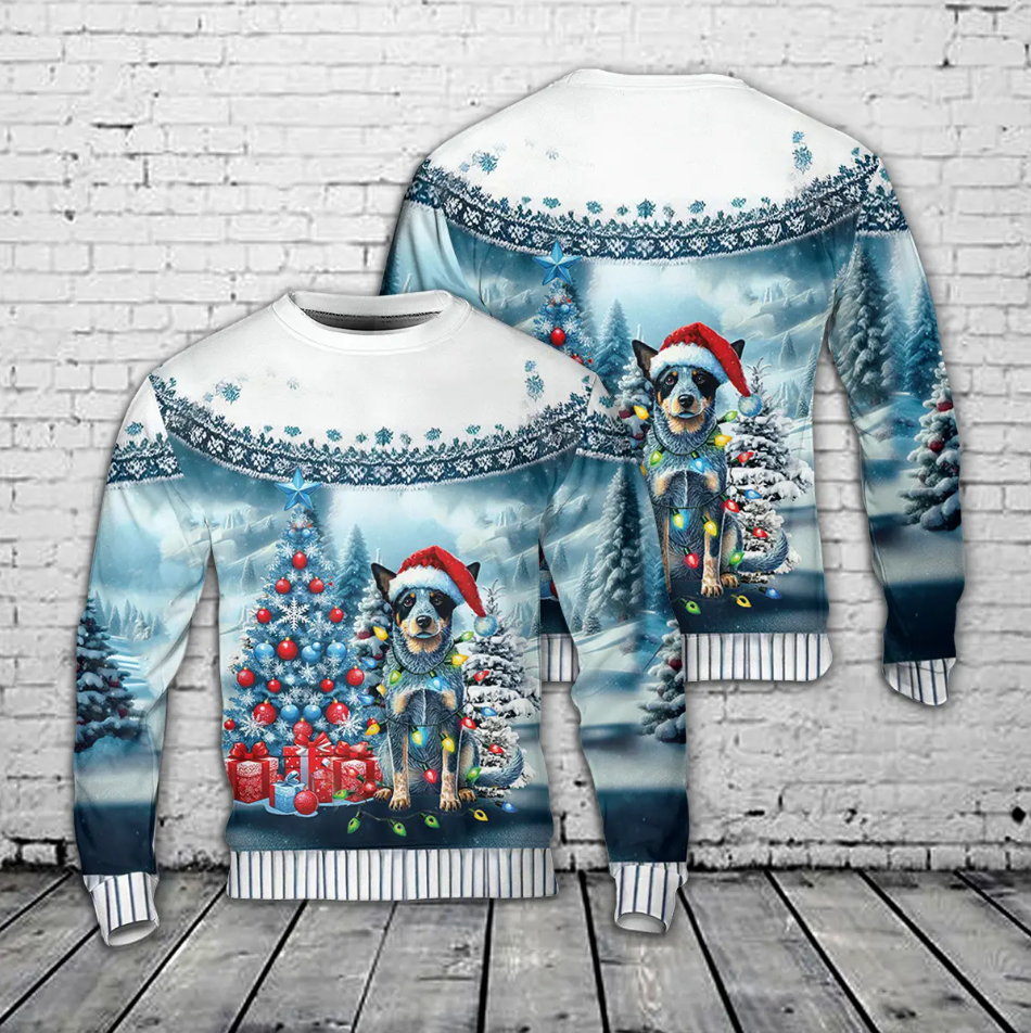Christmas Blue Heeler Dog AOP Sweater