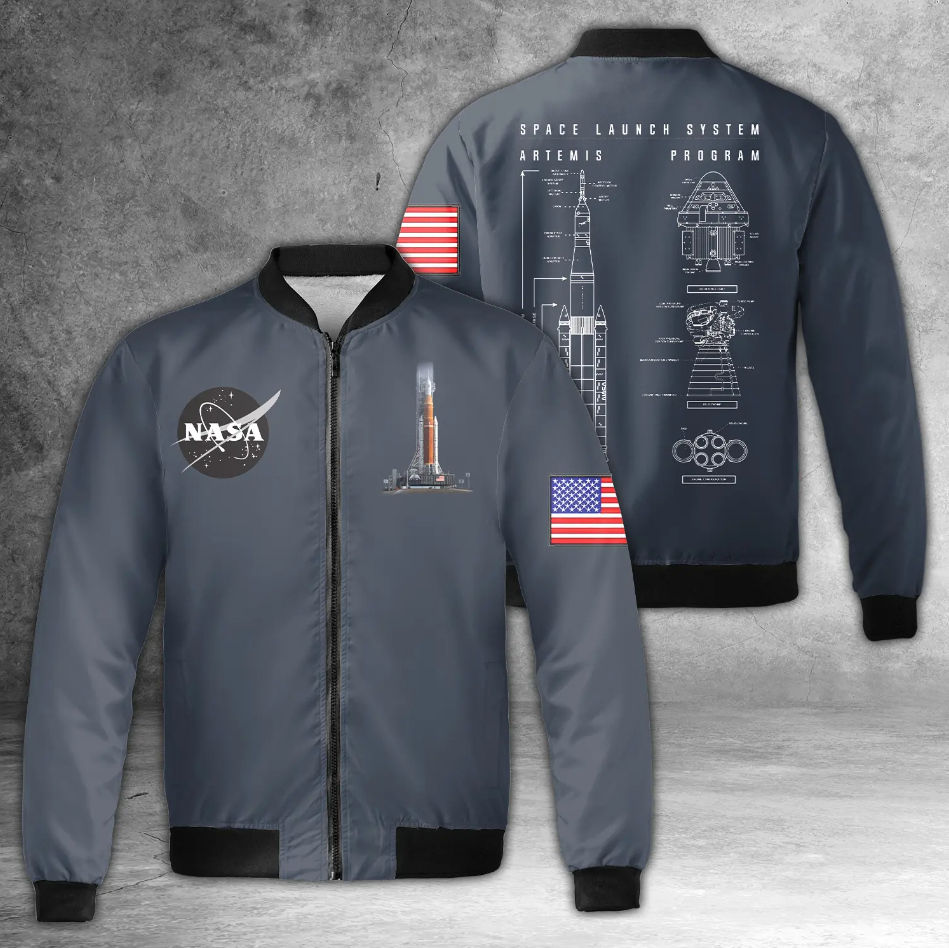 NASA Artemis SLS Moon AOP Fleece Bomber Jacket
