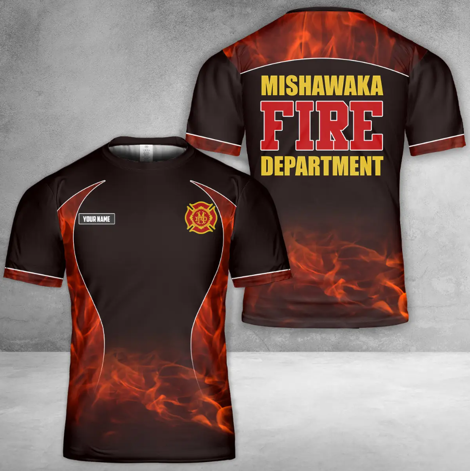 Custom Name Mishawaka, Indiana, Mishawaka Fire Department T-Shirt 3D