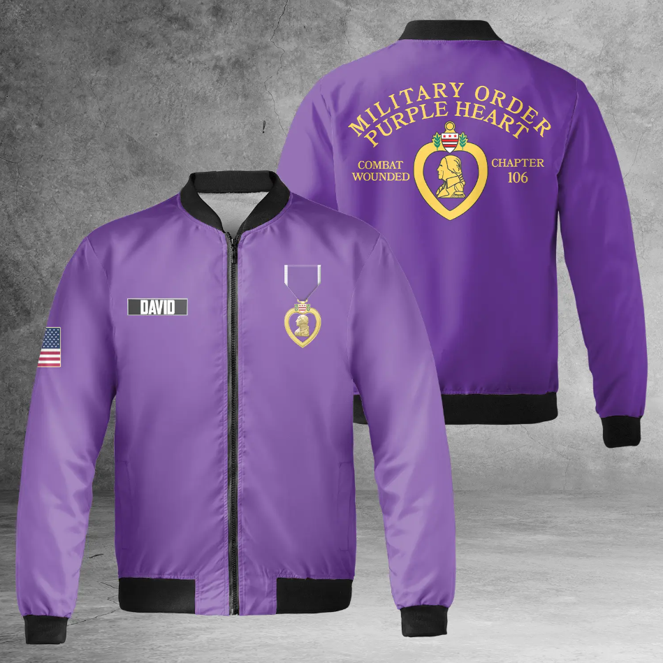 Purple Heart Combat Wounded AOP Fleece Bomber Jacket