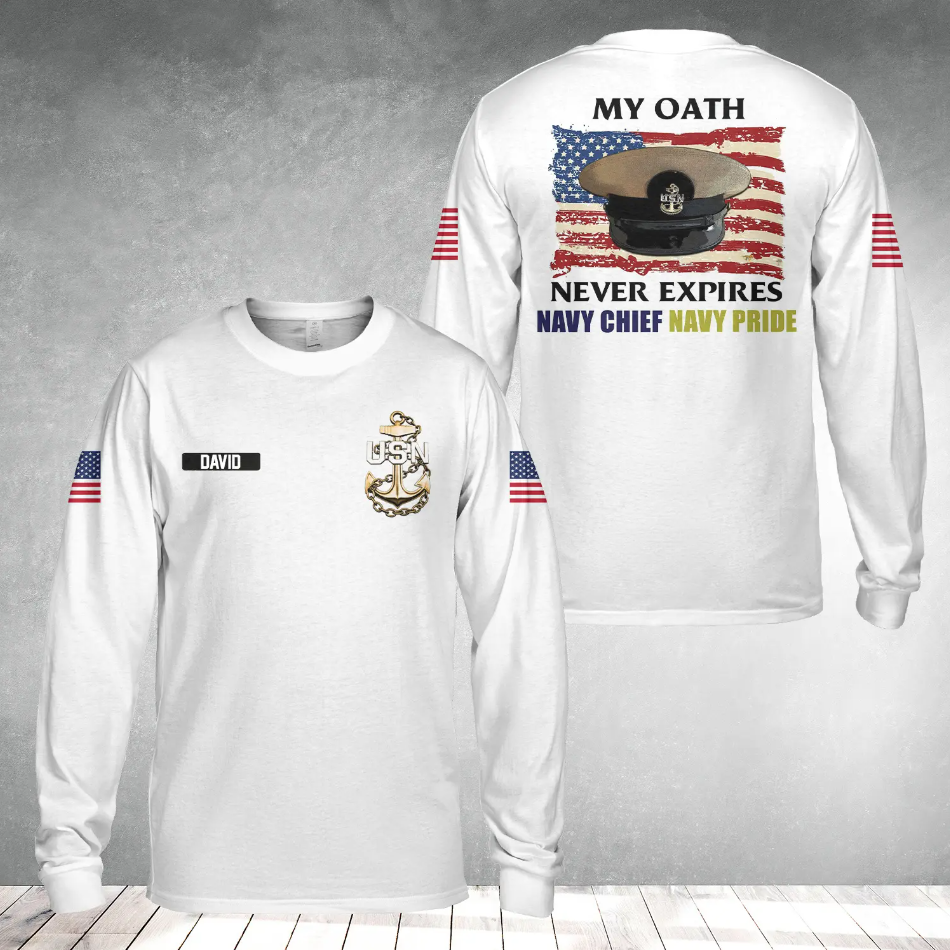 Custom Name US Navy Chief Navy Pride Long Sleeve Shirt