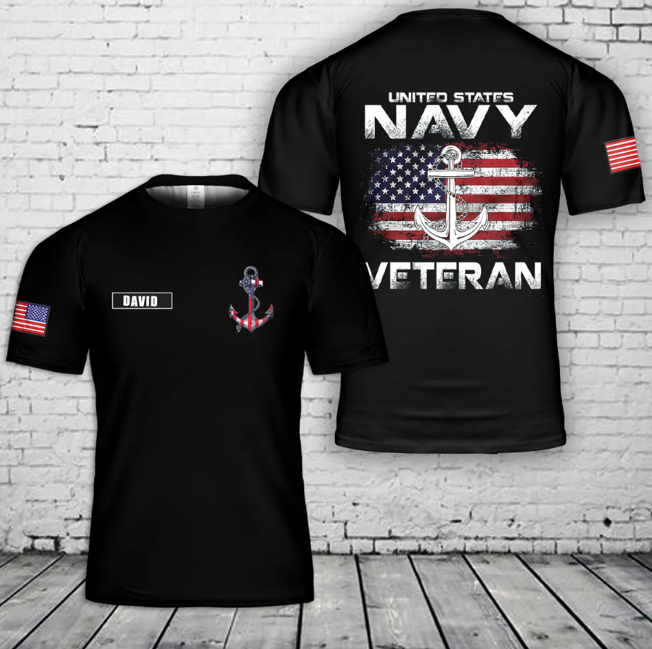 Custom Name US Navy Veteran 3D T-Shirt