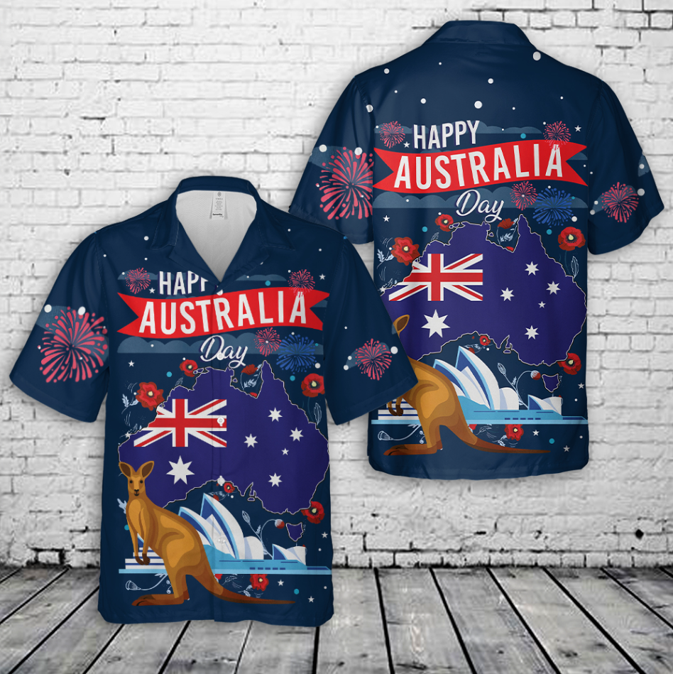 Happy Australia Day Australian Animal Firework Hawaiian Shirt