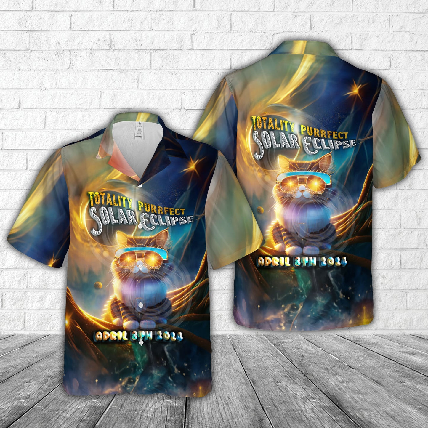 2024 Solar Eclipse 'Totality Purrfect Solar Eclipse 4.8.24' - Cute Solar Kitty Cat Hawaiian Shirt