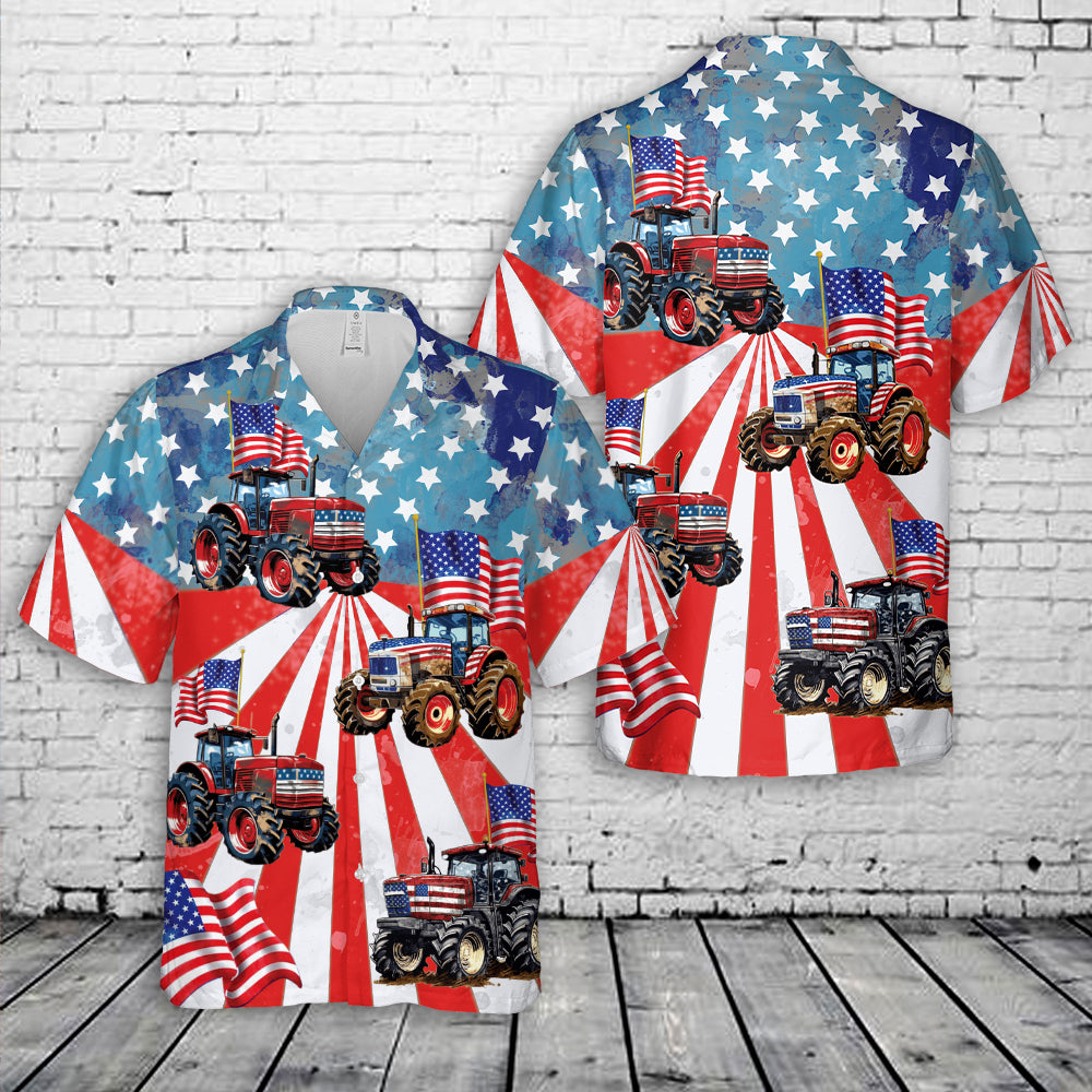4th Of July Farm Tractor American Flag Hawaiian Shirt