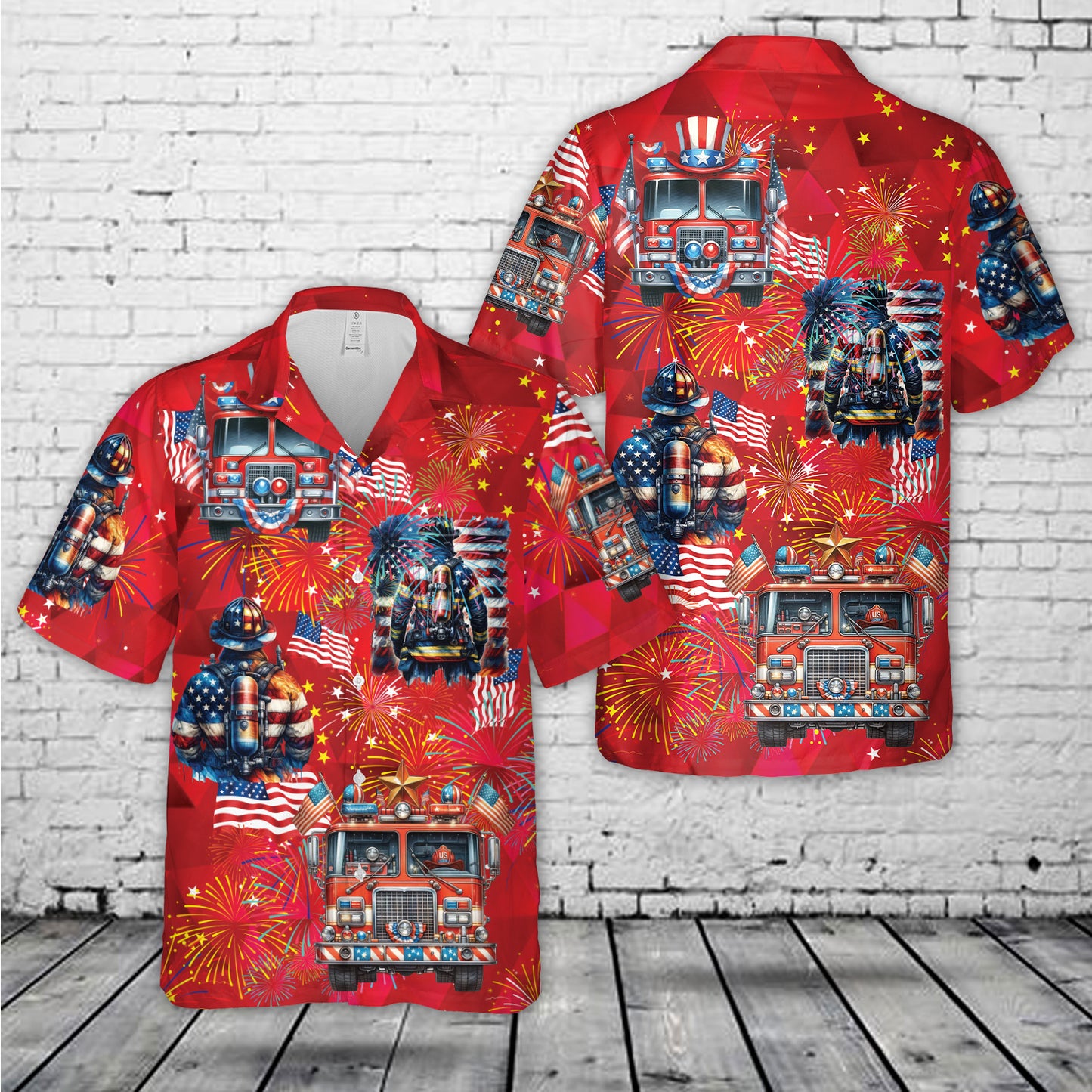 4th Of July Fire Truck Firefighter Hawaiian Shirt