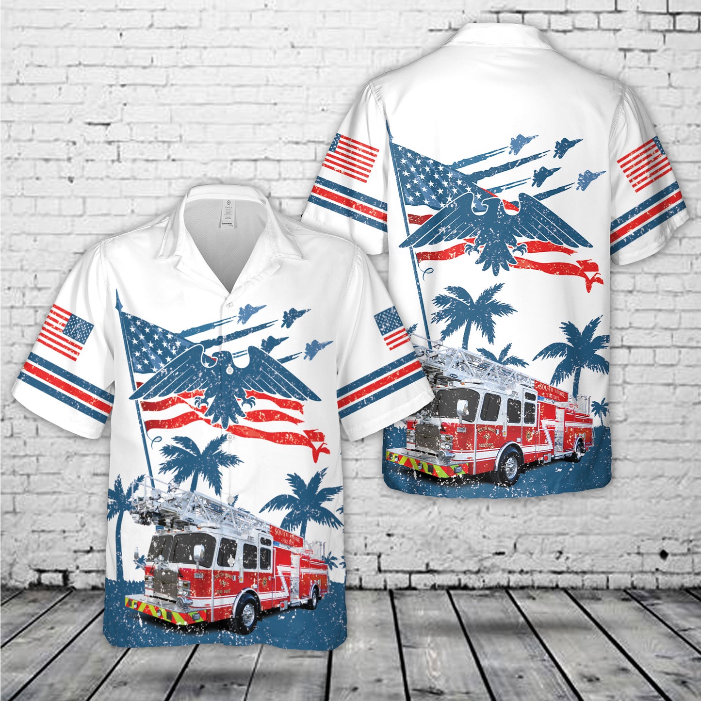 4th Of July Fire Truck Firefighter Hawaiian Shirt