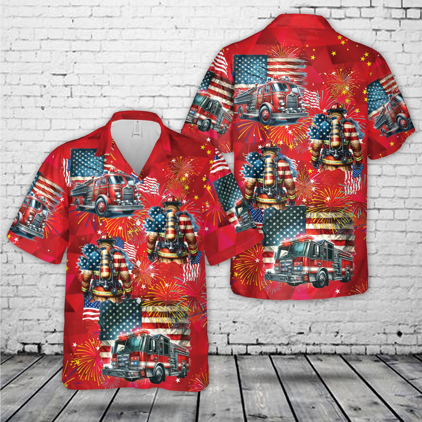 4th Of July Fire Truck Flag Firefighter Hawaiian Shirt