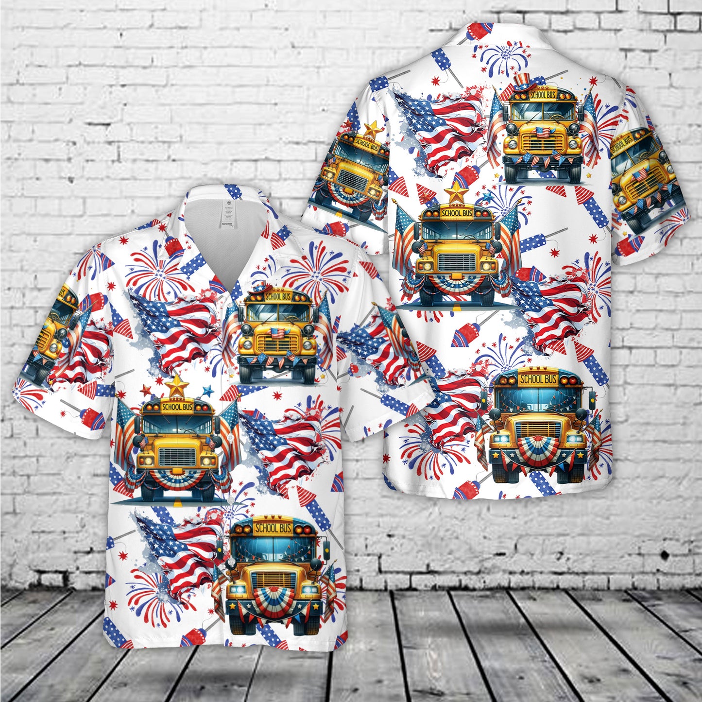 4th Of July School Bus Hawaiian Shirt