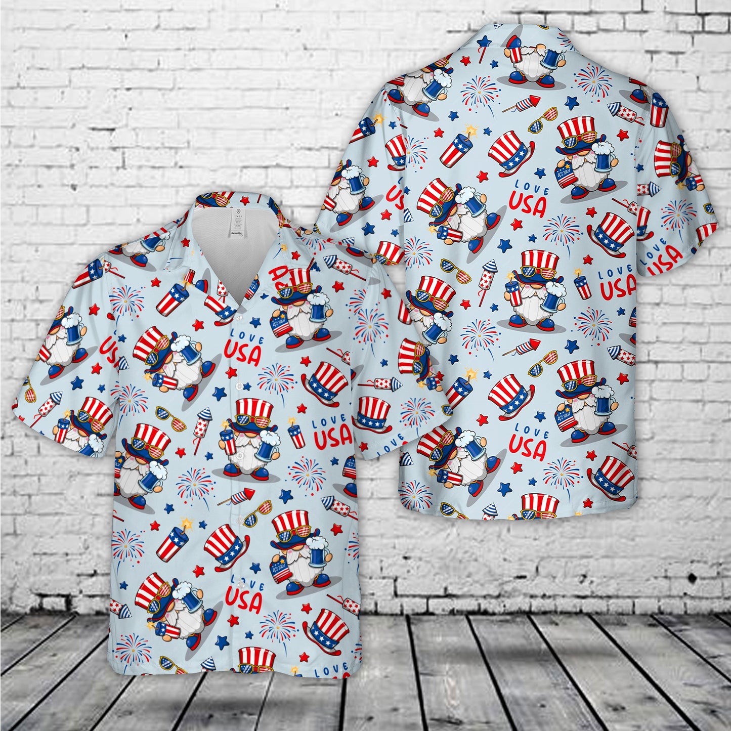 4th of July America Independence With Gnome Celebrating Hawaiian Shirt