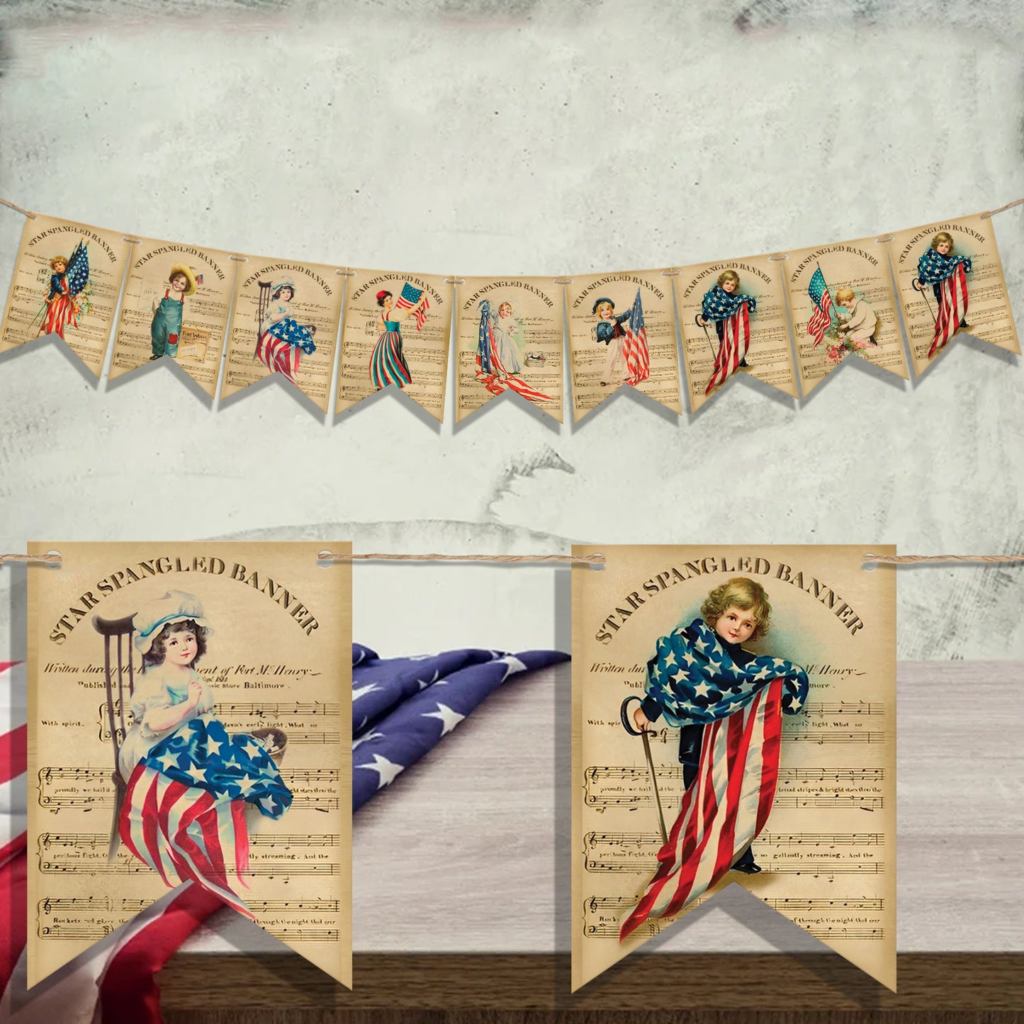 4th of July Patriotic Swallowtailed Bunting Banner