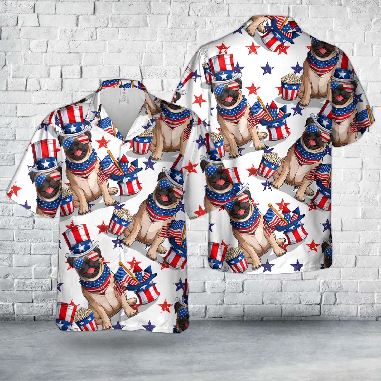 4th of July Pugs Hawaiian Shirt