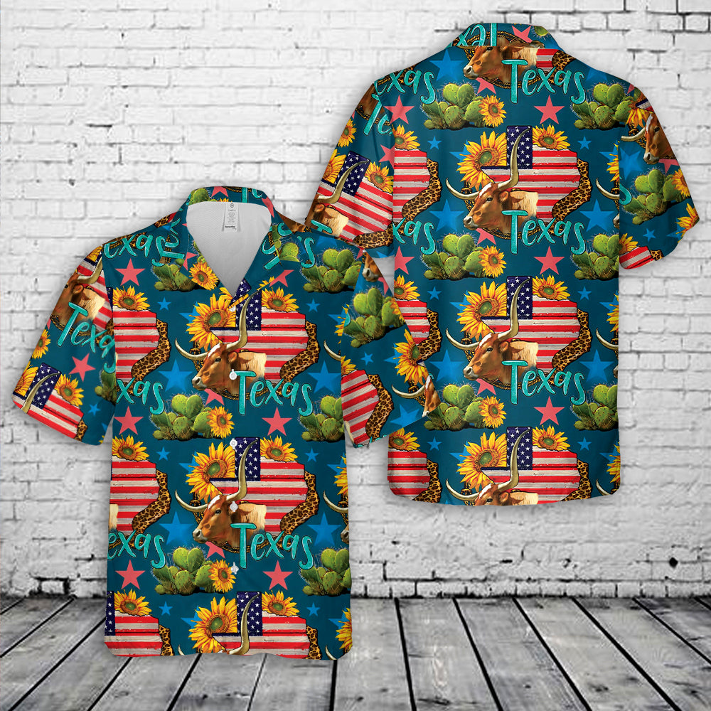 4th of July Texas map with Cow Hawaiian Shirt