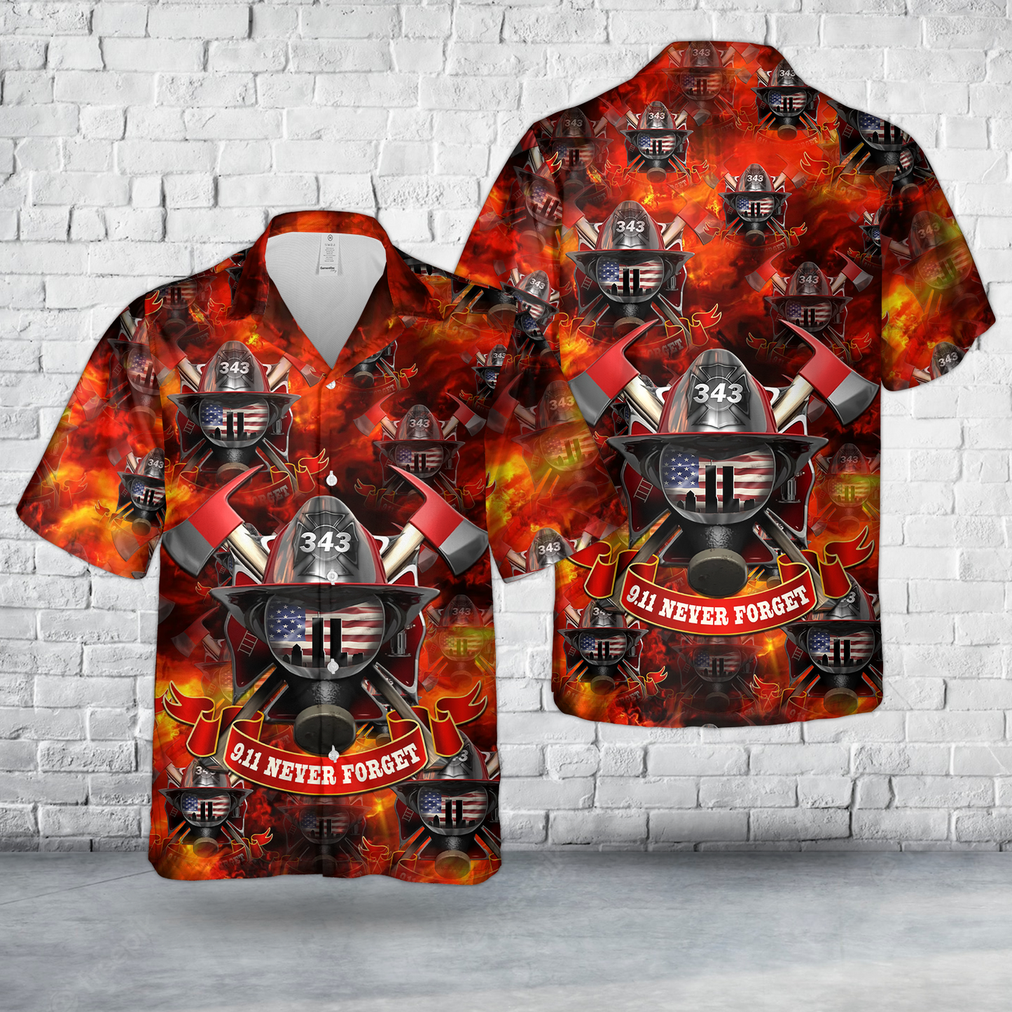 911 Flag Never Forget, 343 Firefighter, Memorial Patriot Hawaiian Shirt