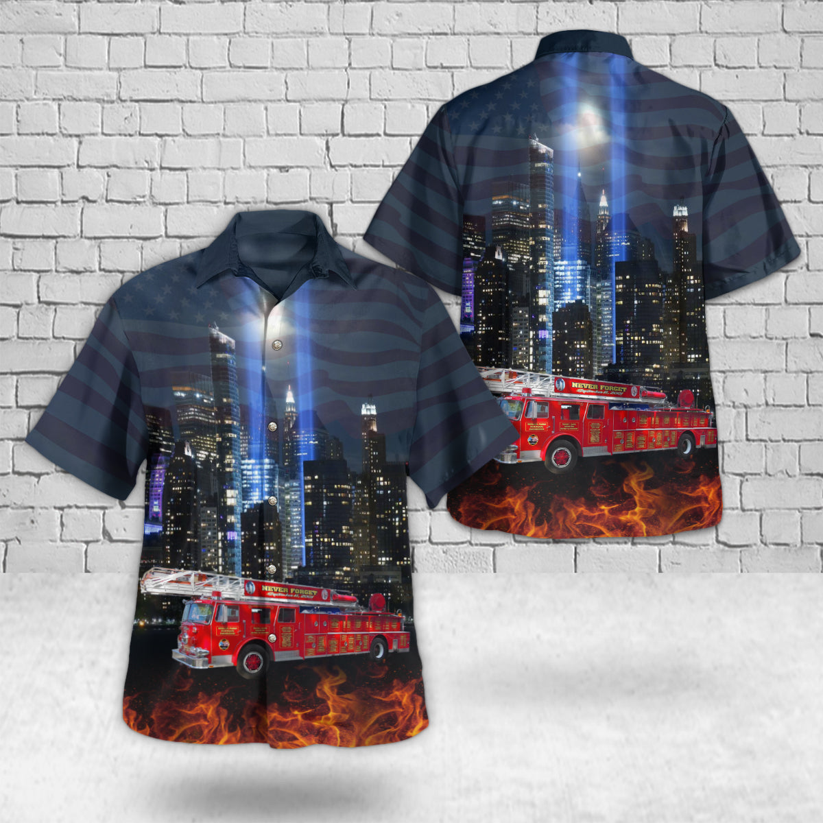 9/11 Memorial Fire Truck Hawaiian Shirt