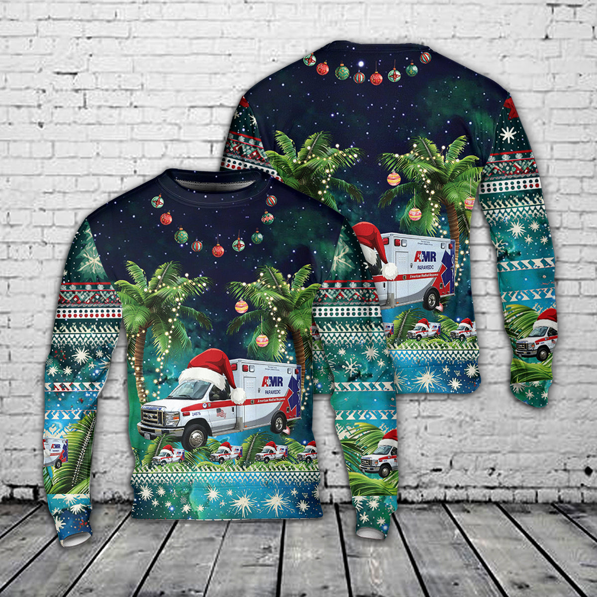 AMR Riverside County, paramedic ambulance Christmas AOP Sweater
