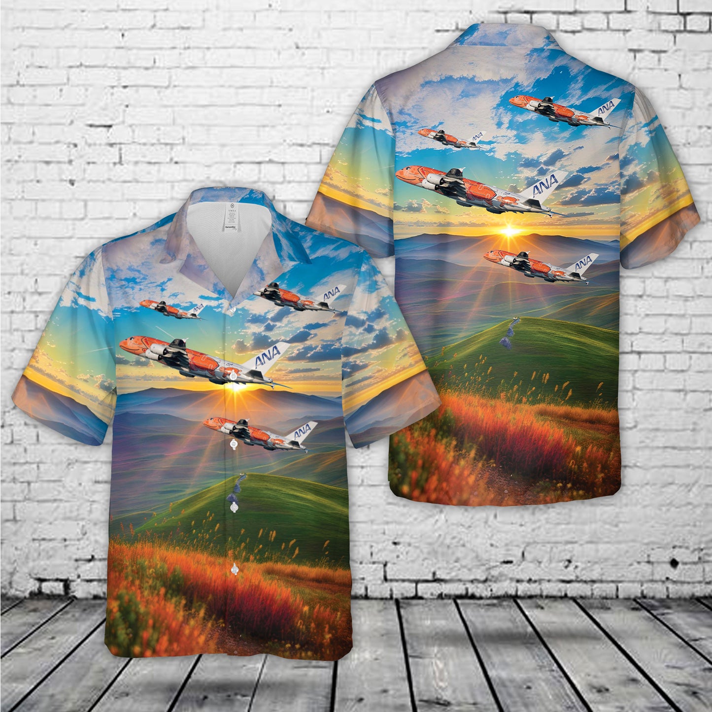 ANA Airbus A380-841 "Ka La" Orange turtle livery Hawaiian Shirt