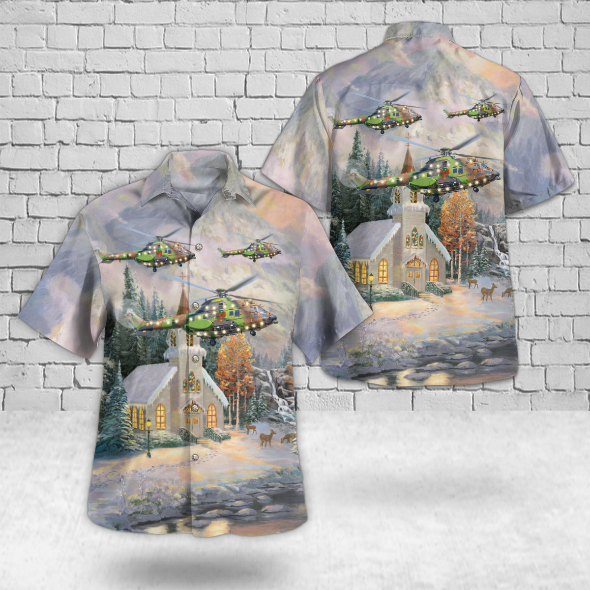 Aérospatiale AS 532UL Cougar French Army Christmas Hawaiian Shirt
