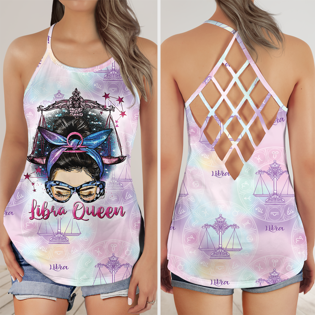 Afro Messy Bun Short Hair Libra Queen Criss Cross Open Back Tank Top