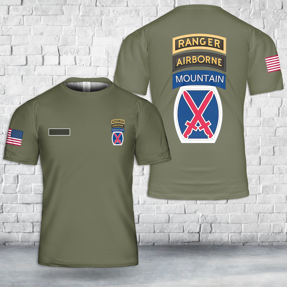 Custom Name US Army 10th Mountain Airborne Ranger T-Shirt 3D