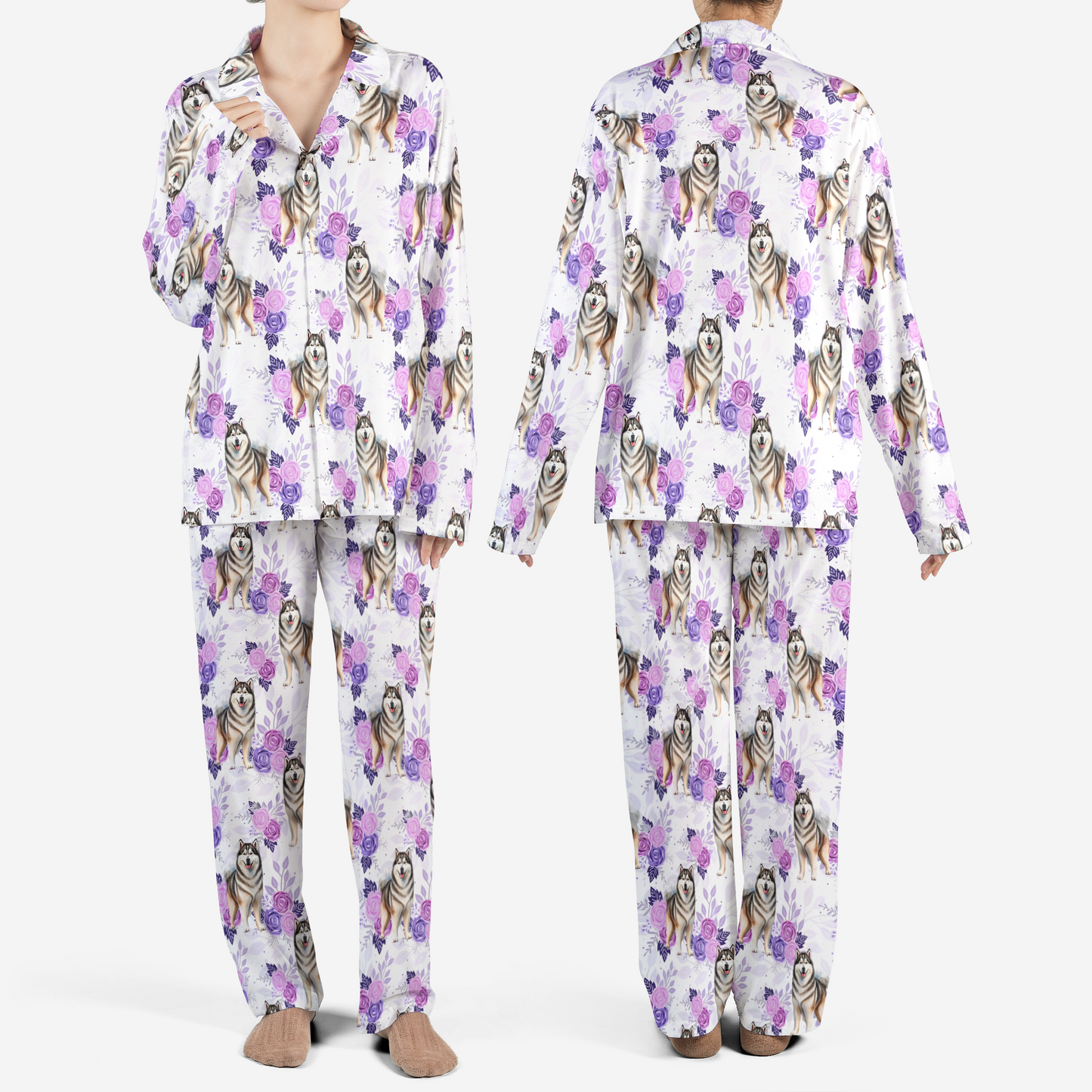 Alaskan Malamute Flower AOP Pajamas Set