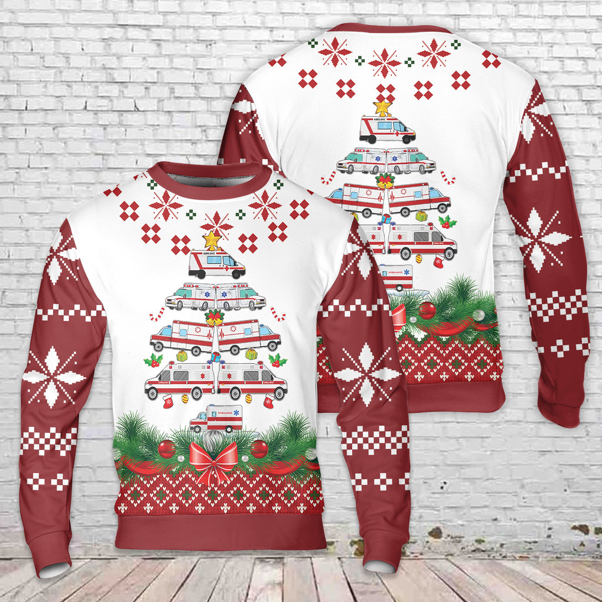 Ambulance Christmas Tree AMR Funny EMS EMT Paramedic Christmas AOP Sweater