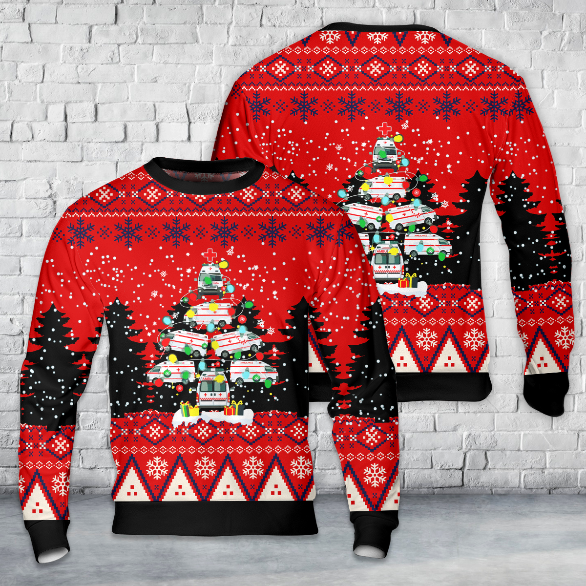 Ambulance Christmas Tree Amr Funny Ems Emt Paramedic Christmas AOP Sweater