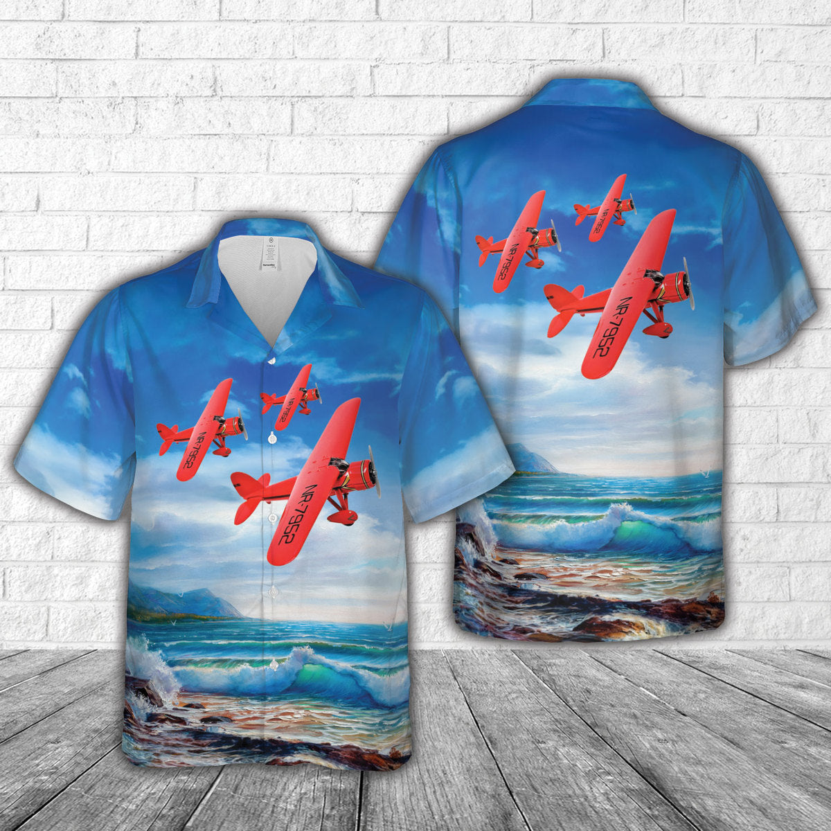 Amelia Earhart`s Red Airplane Hawaiian Shirt