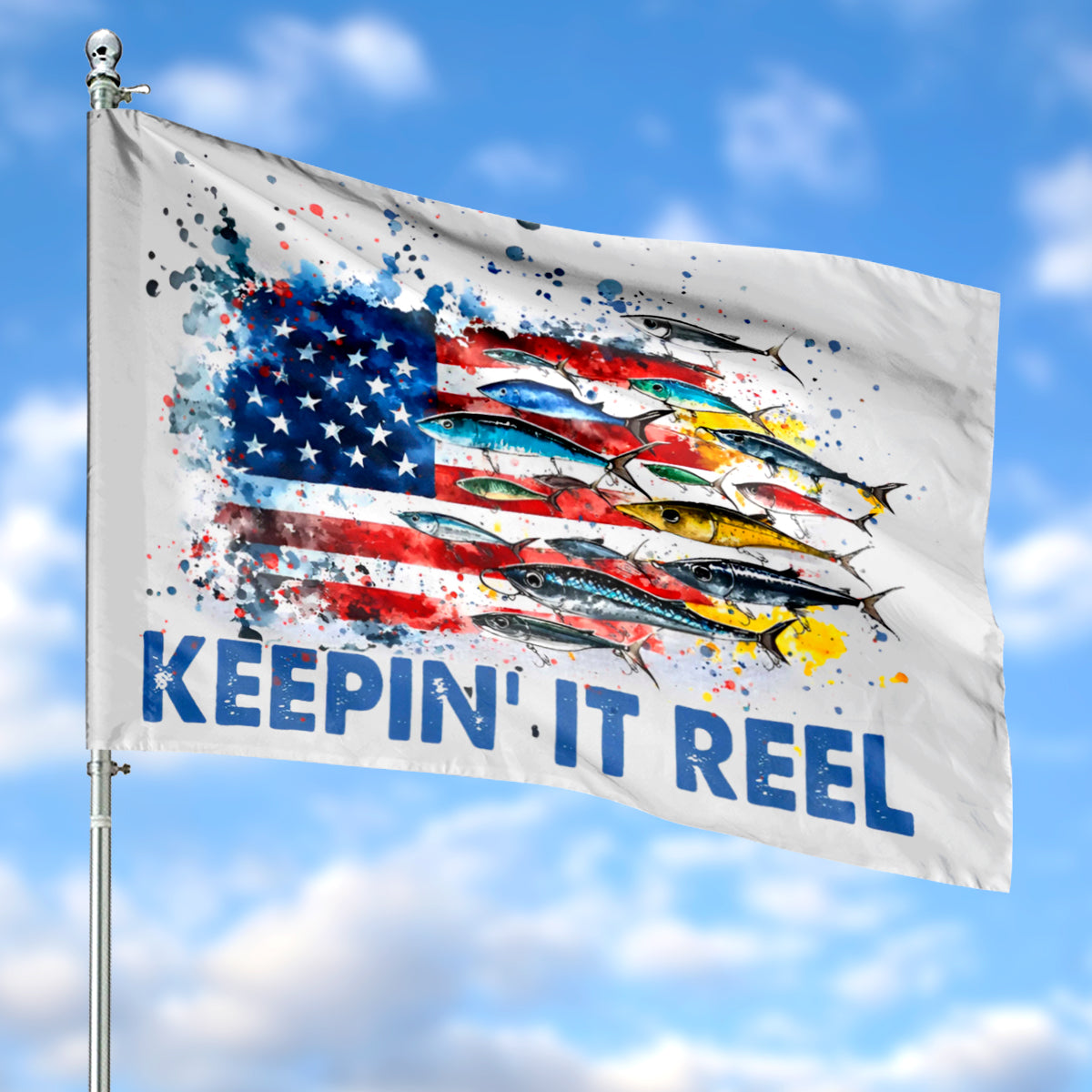 America Fishing Keepin' It Reel, 4th Of July Flag