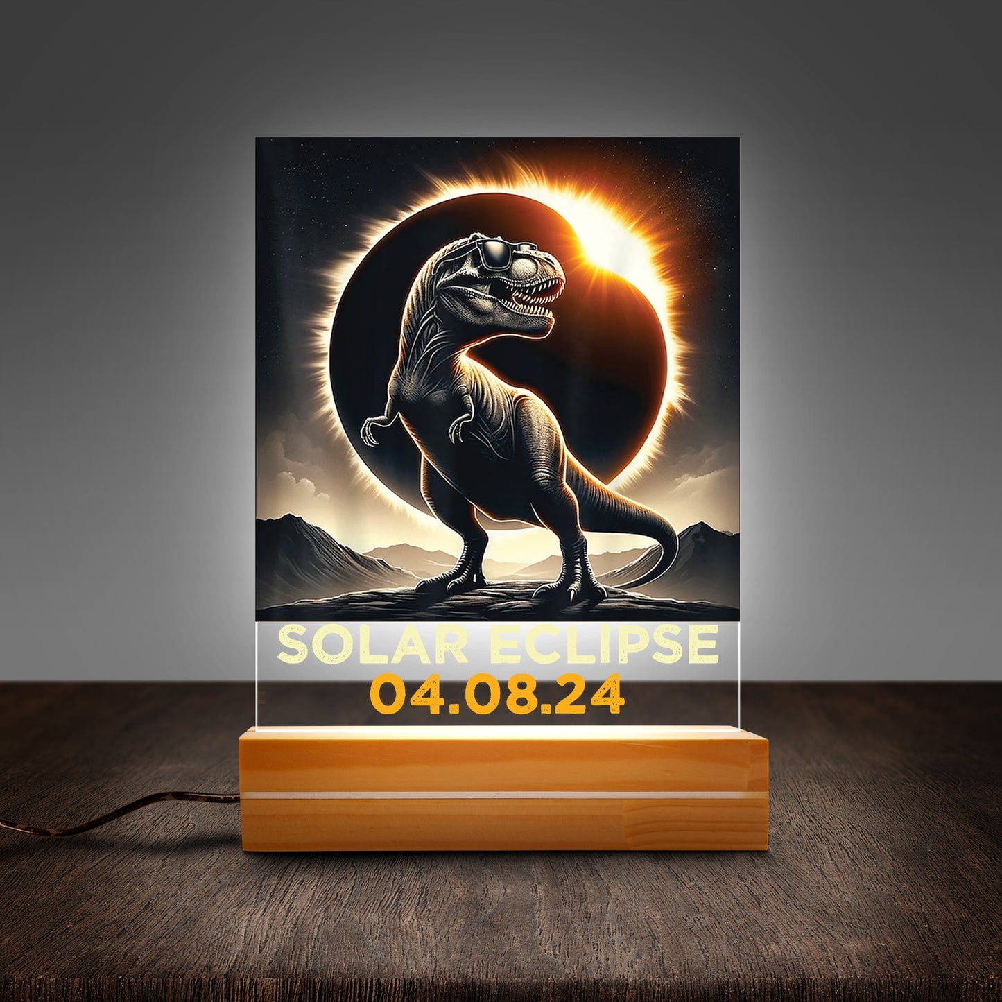 America Totality 04.08.24 Dinosaur Total Solar Eclipse 2024 Custom Shape Photo Night Light