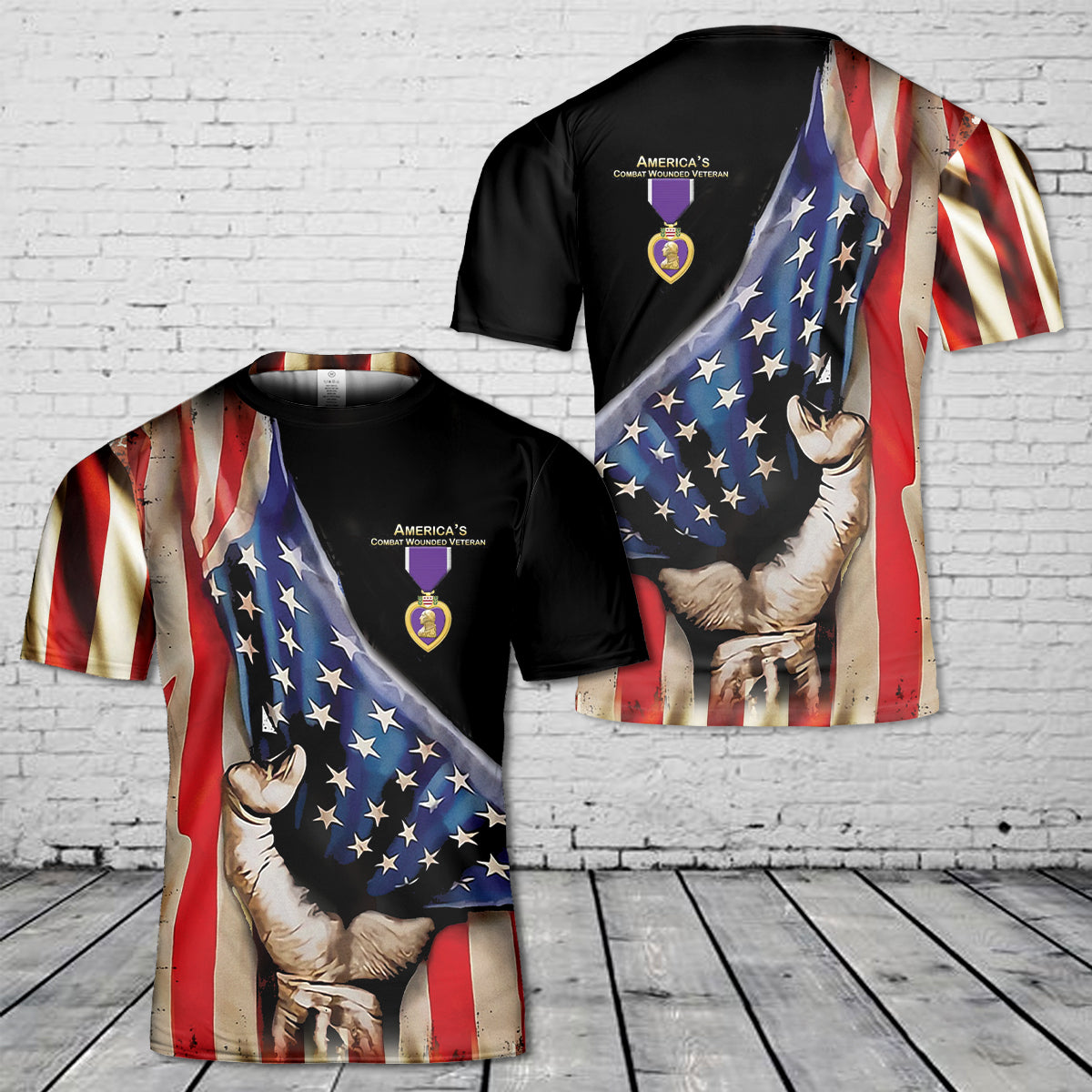 America's Purple Heart Combat Wounded Veteran 3D T-Shirt