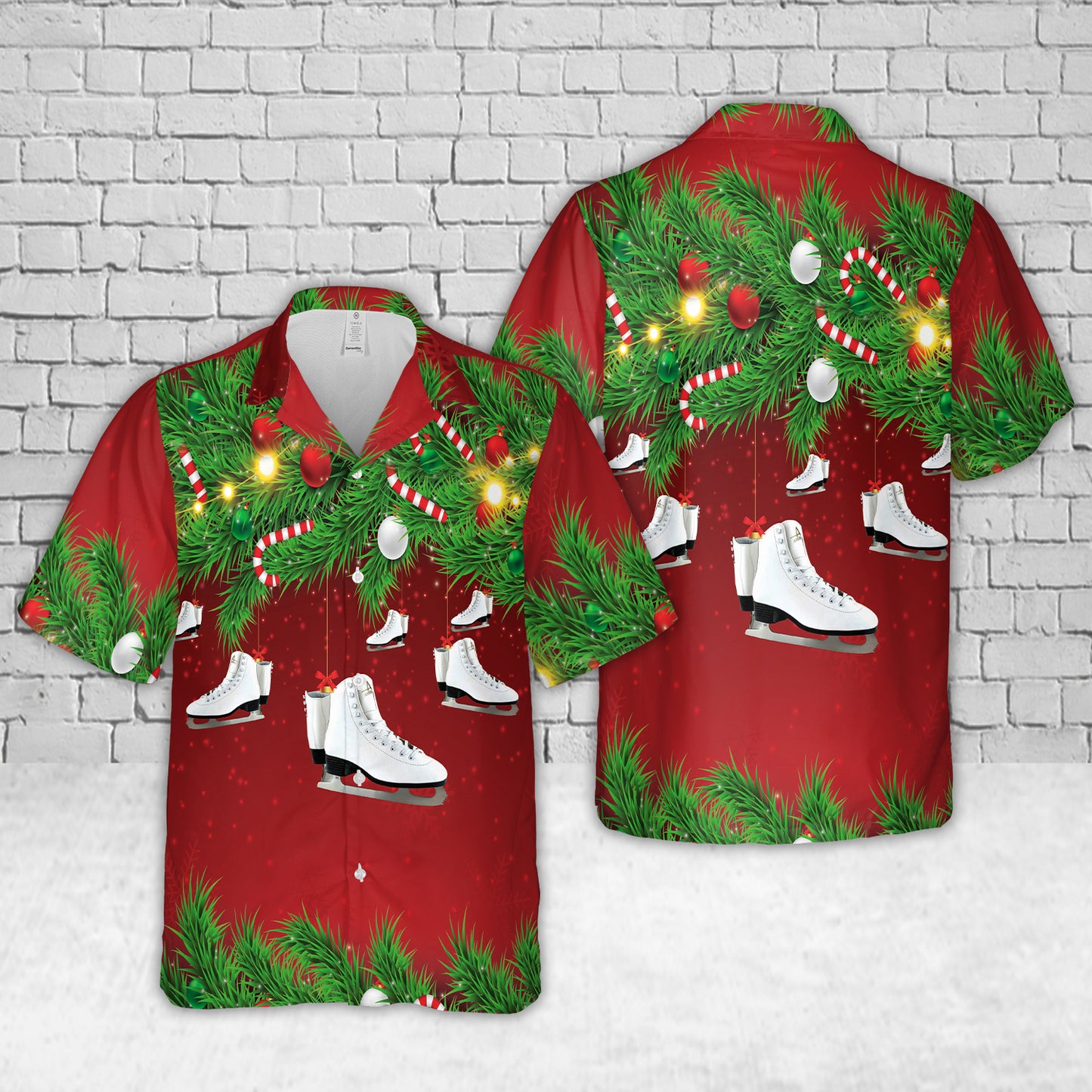 American Athletic Shoe Women's Tricot Lined Ice Skates Christmas Hawaiian Shirt