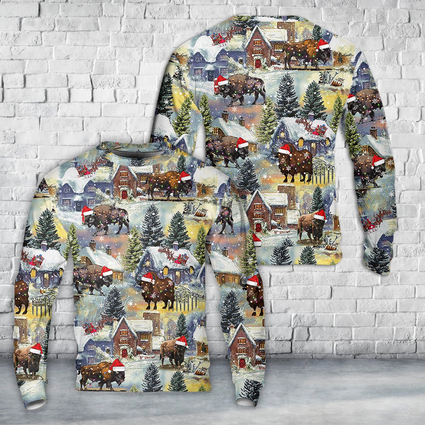 American Bison Buffalo Christmas AOP Sweater