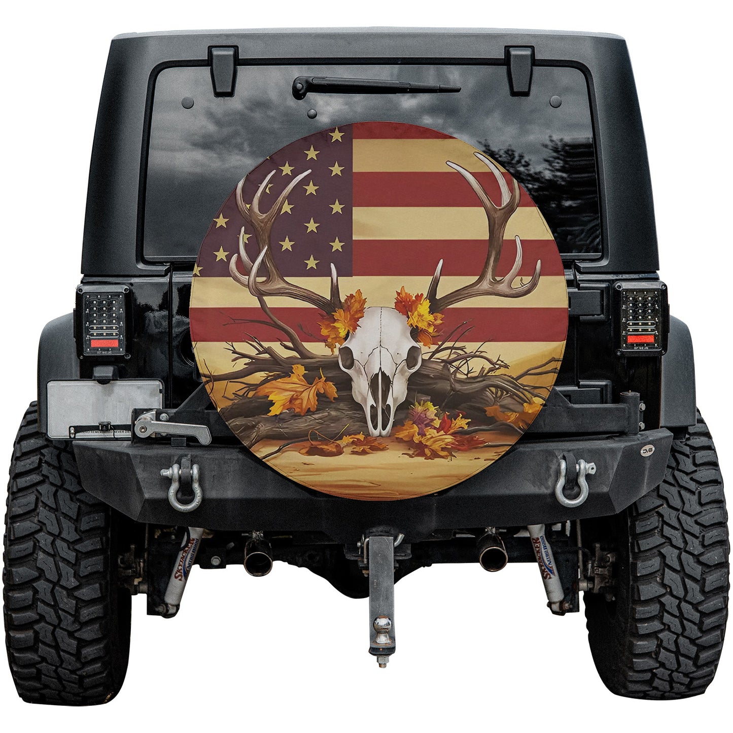 American Flag Deer Skull Spare Tire Cover