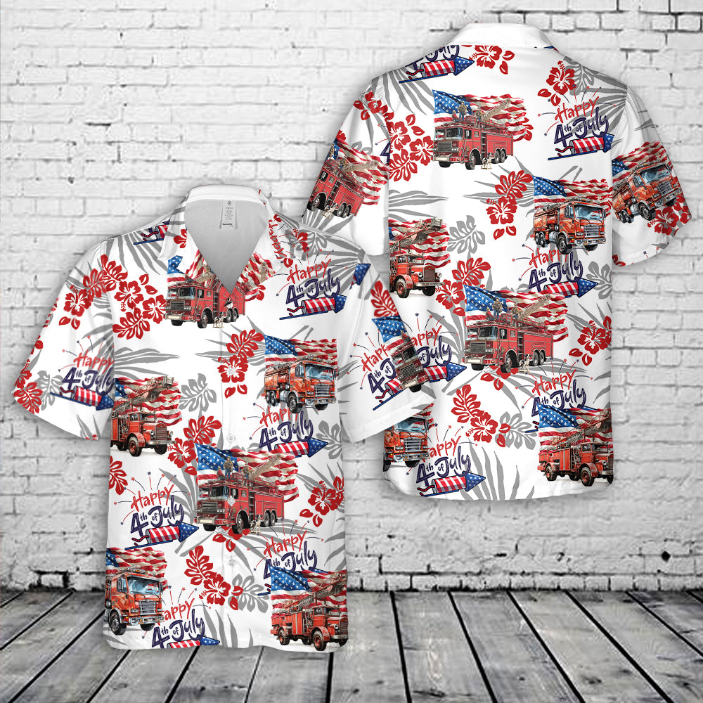 Fire Truck 4th Of July Hawaiian Shirt