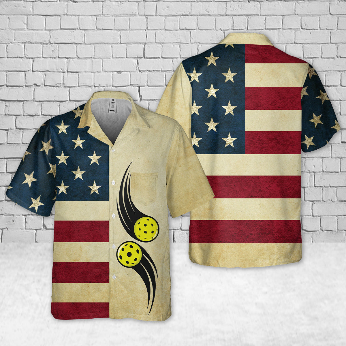 American Flag USA Patriotic Pickleball Pocket Hawaiian Shirt