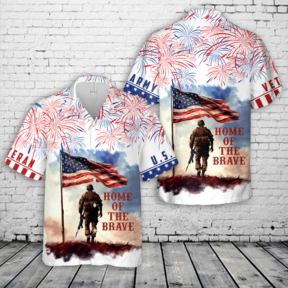 American Military Soldier Standing Beside an American Flag Hawaiian Shirt