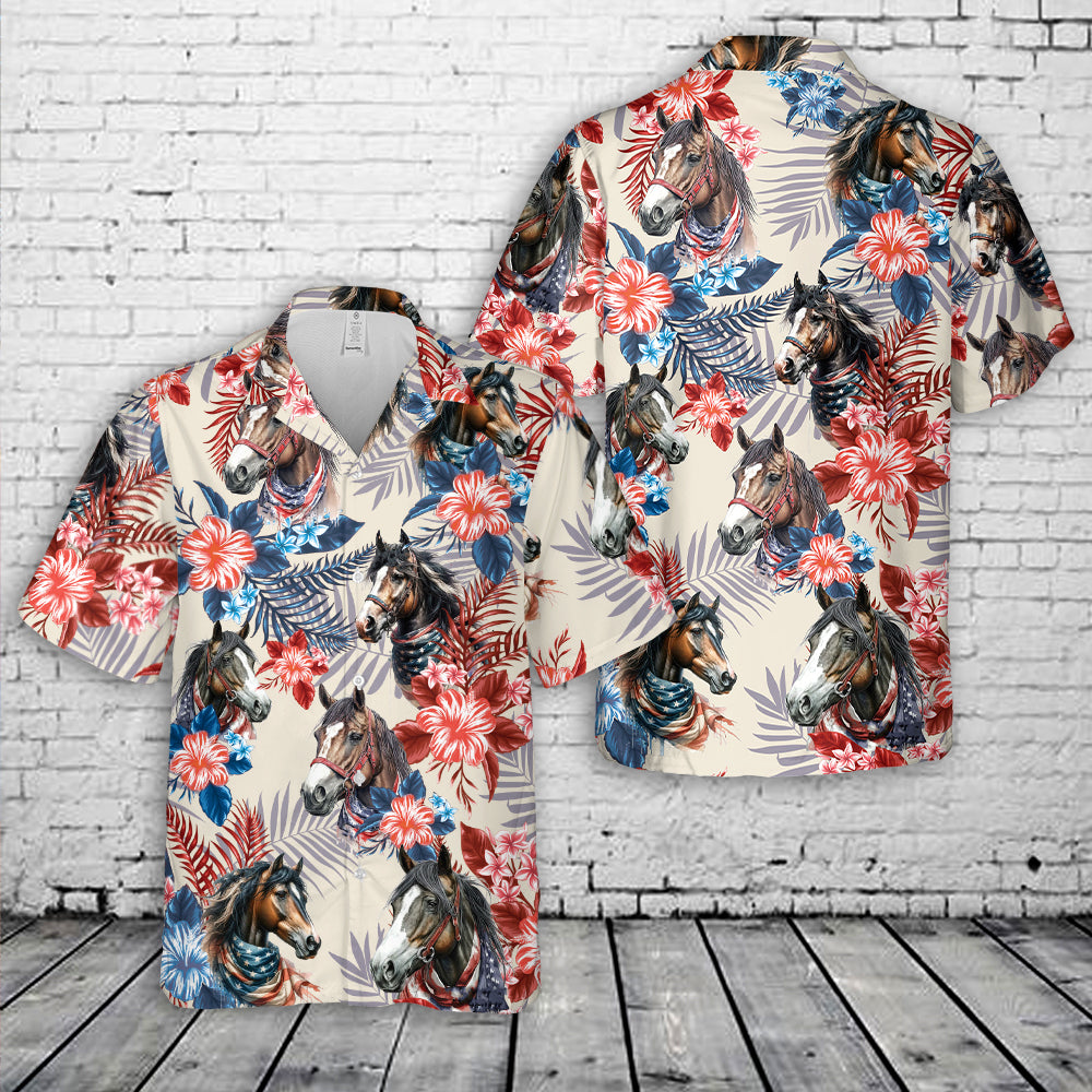American Mustang Horse, 4th Of July Hawaiian Shirt