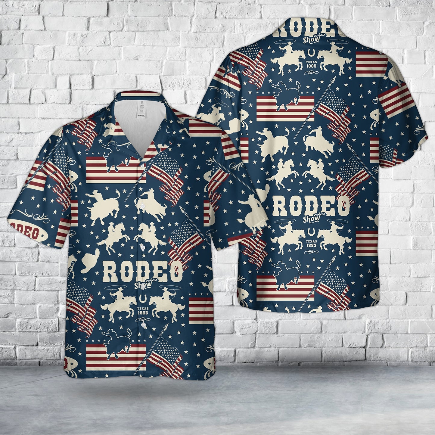 American Rodeo With Cowboys Riding Bulls And Horse Riders USA Flags Hawaiian Shirt