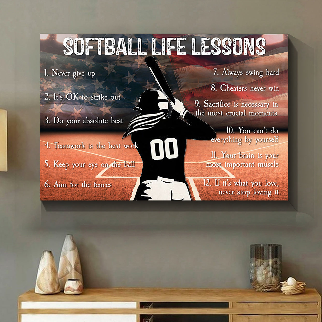 American Softball Life Lesson Canvas