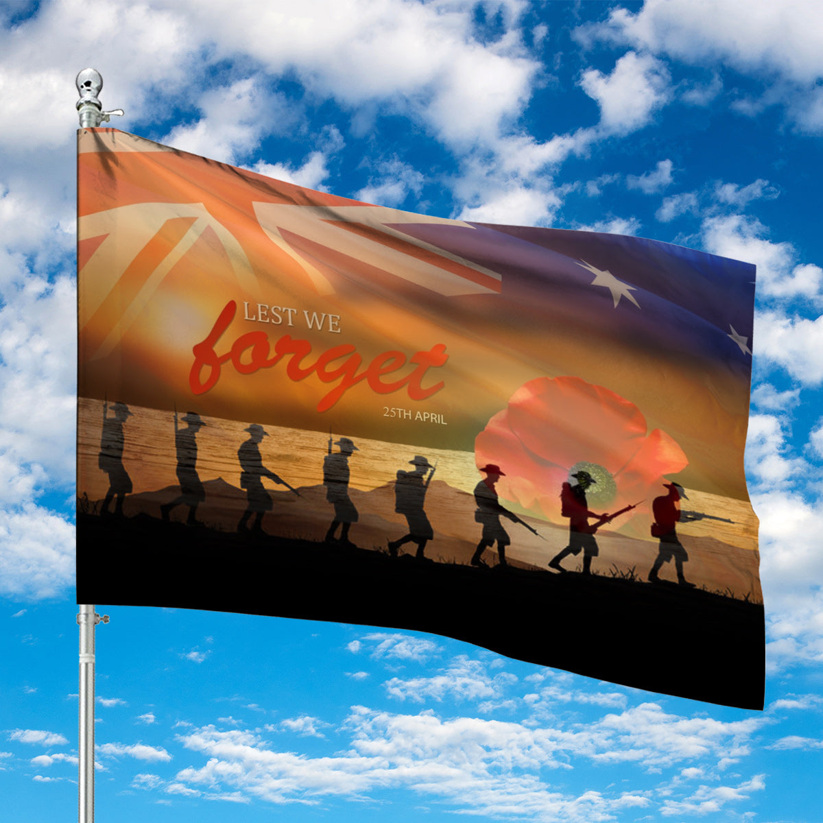 Anzac Soldier Sunrise House Flag
